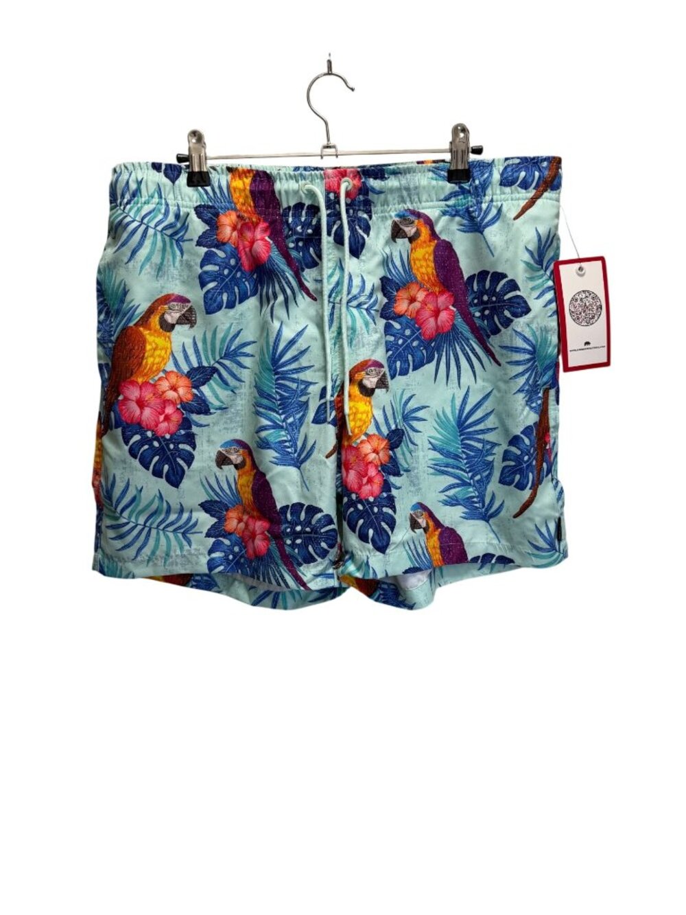 Ring of Fire Tropical Parrot Mens Swim Shorts XL Blue With Drawstring & Mesh Lin